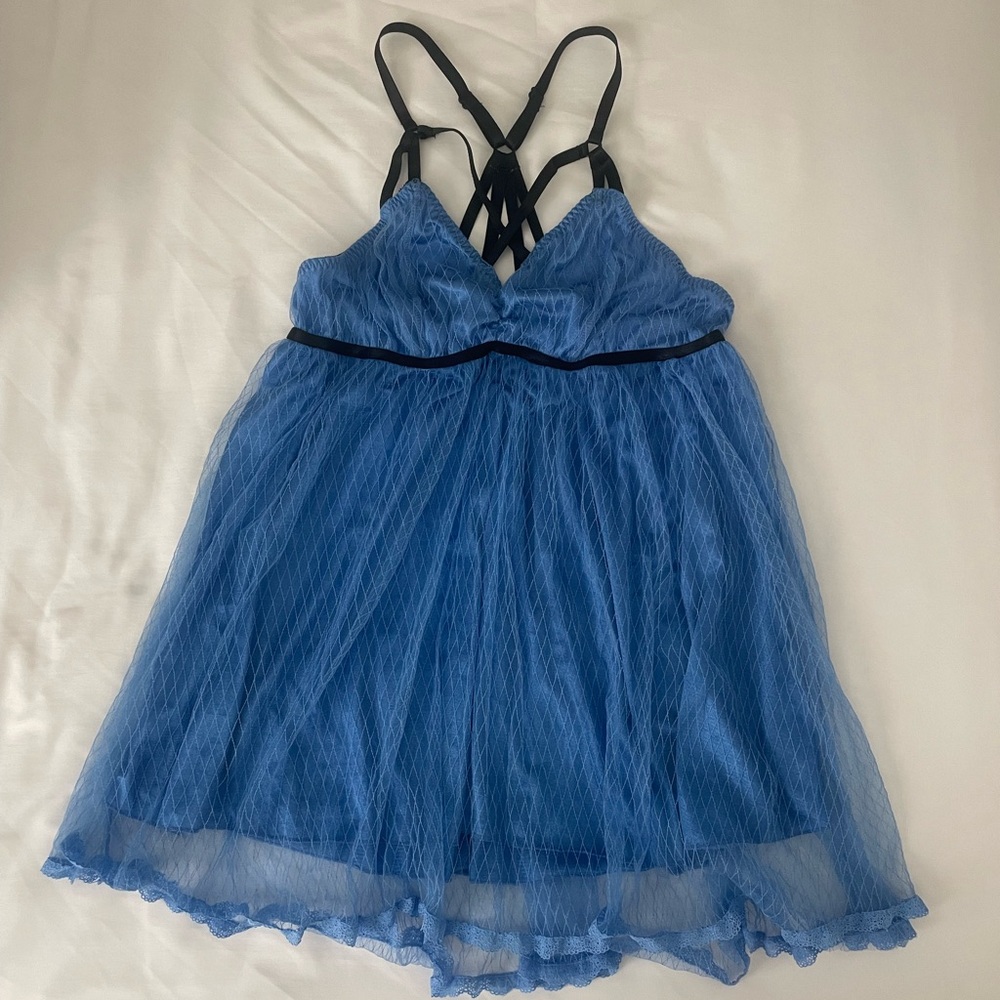 Vintage blue lace lingerie dress with strap details